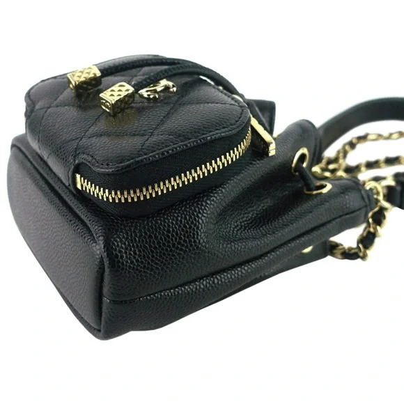 CHANEL Mini CC Black Pocket Caviar Leather Gold Chain & Leather Strap Bucket Bag - Picture 6 of 12